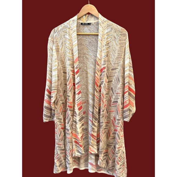 Nic+Zoe Plus Size Boho Chevron Knit Linen Blend Cardigan 1X Earth Tones Layering - Picture 1 of 5